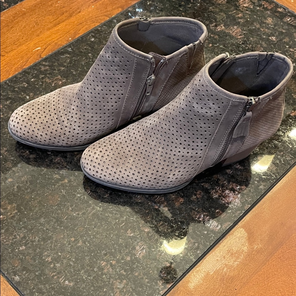 Earth perforated Suede Taupe Booties size 9